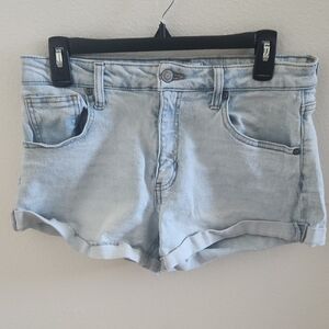 RE Generation By Celebrity Pink Light Blue Denim Mid-rise Shorts